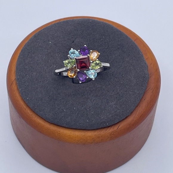 Sterling Silver Mozambique Garnet Multi Gemstone Ring Size 8.5 Multi Gemstone - Picture 3 of 6